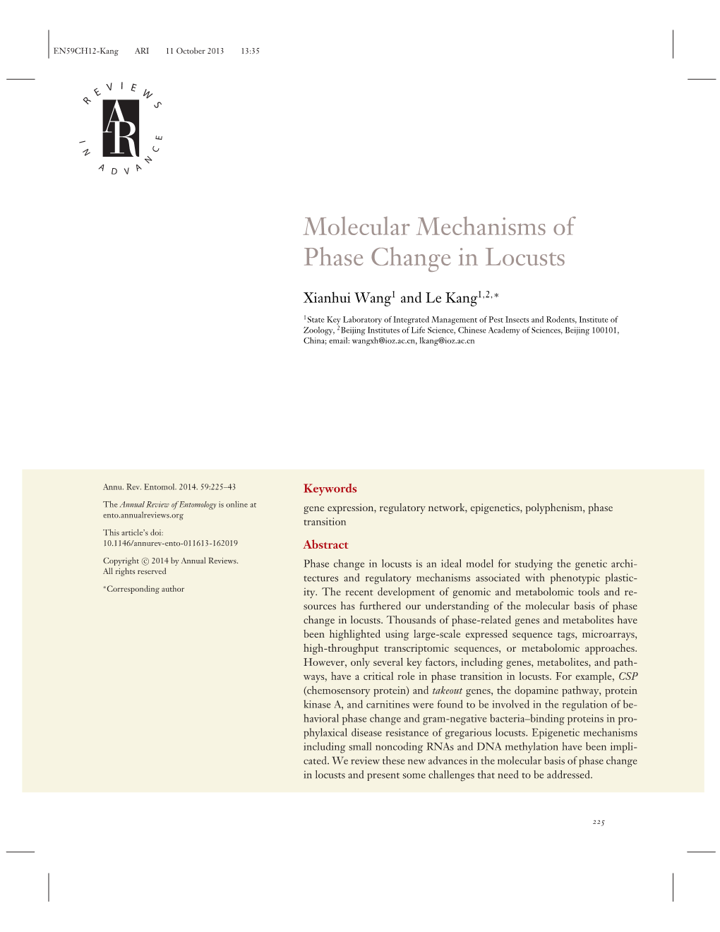 Molecular Mechanisms of Phase Change in Locusts