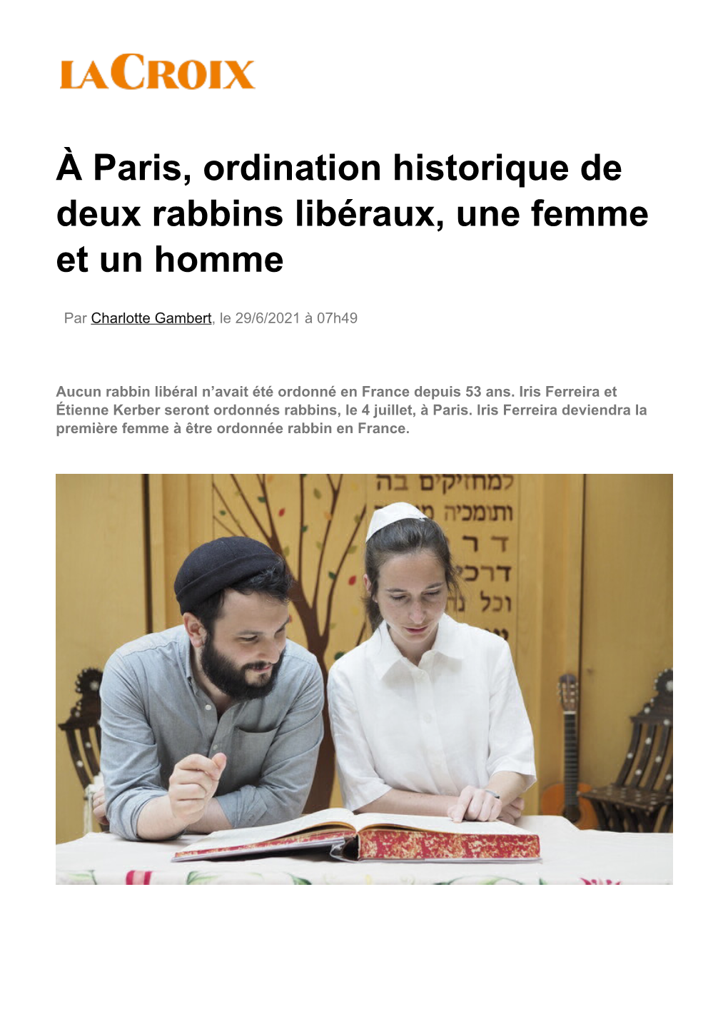 À Paris, Ordination Historique De Deux Rabbins Libéraux, Une Femme Et Un Homme
