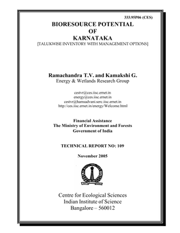 Bioresource Potential of Karnataka [Talukwise Inventory with Management Options]