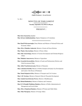 Minutes of Parliament Present