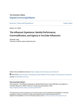 The Influencer Experience: Identity Performance, Commodification, and Agency in Outy Ube Influencers