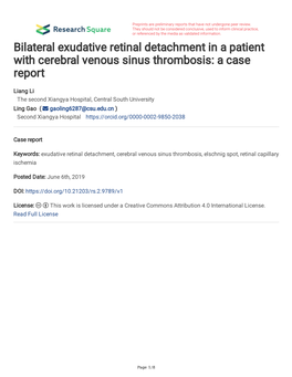 Bilateral Exudative Retinal Detachment in a Patient with Cerebral Venous Sinus Thrombosis: a Case Report