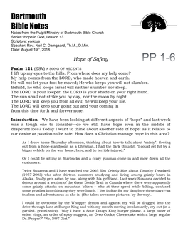 Dartmouth Bible Notes Notes from the Pulpit Ministry of Dartmouth Bible Church Series: Hope in God, Lesson 13 Scripture: Various Speaker: Rev