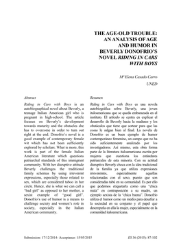 The Age-Old Trouble: an Analysis of Age and Humor in Beverly Donofrio’S Novel Riding in Cars with Boys