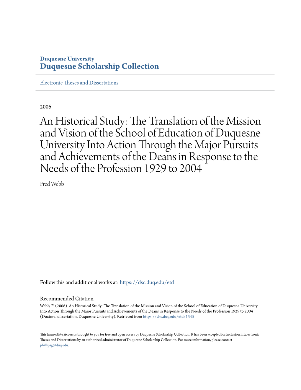 An Historical Study: the Translation of the Mission and Vision of The