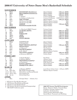 2006-07 University of Notre Dame Men's Basketball Schedule