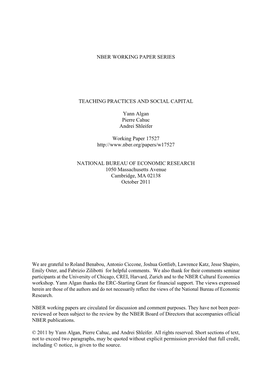 Nber Working Paper Series Teaching Practices And