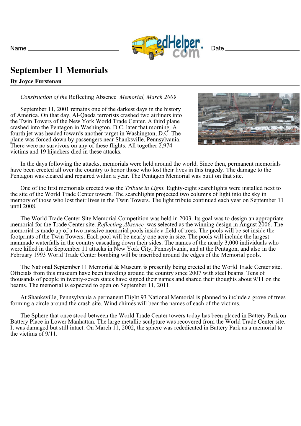 September 11 Memorials by Joyce Furstenau