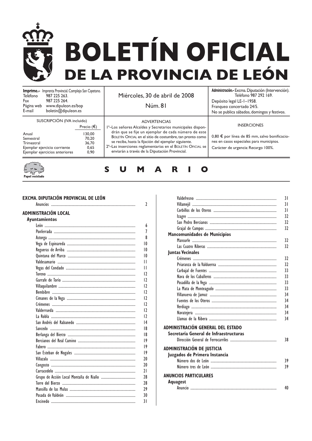 Boletín Oficial De La Provincia De León