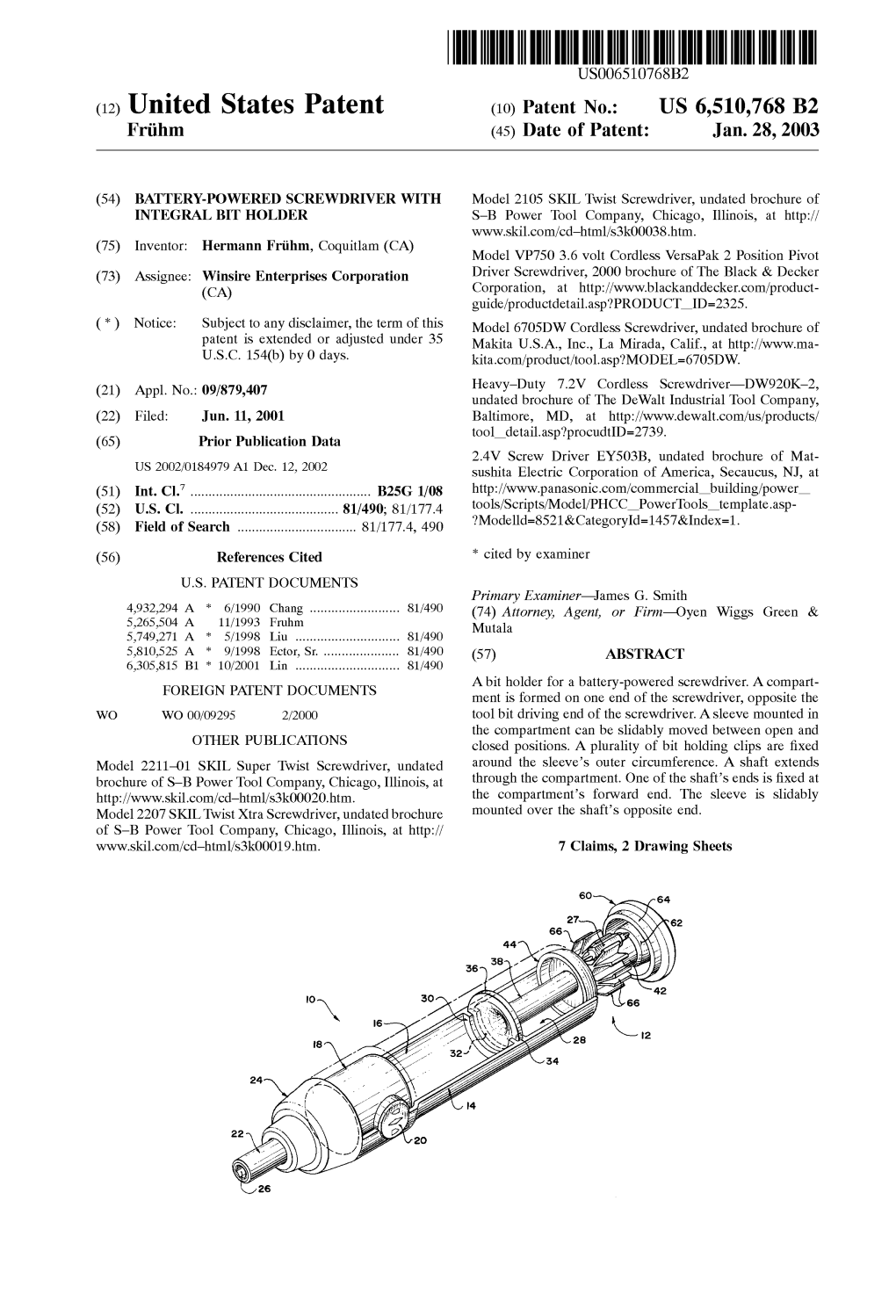 (12) United States Patent (10) Patent N0.: US 6,510,768 B2 Friihm (45) Date of Patent: Jan