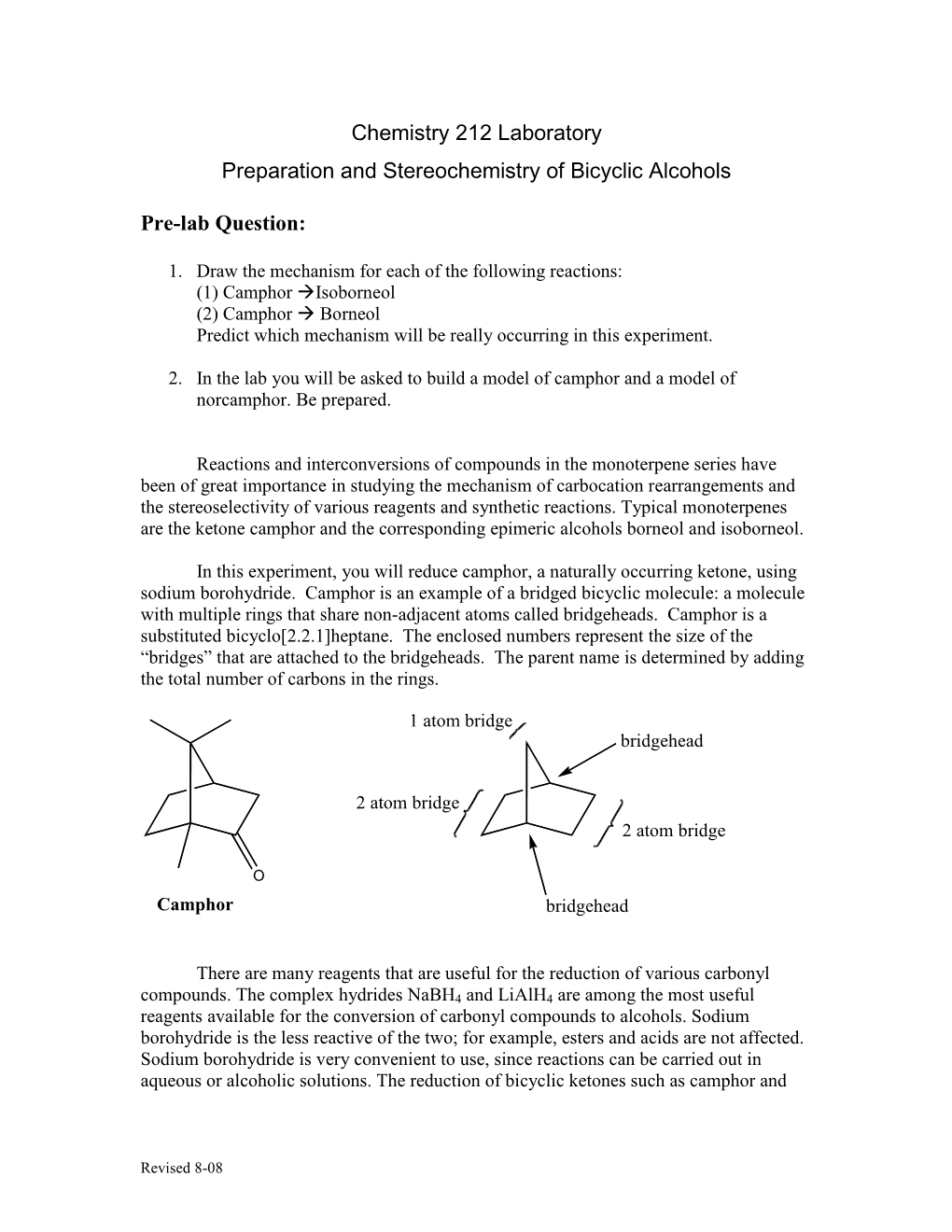 Reduction of Camphor