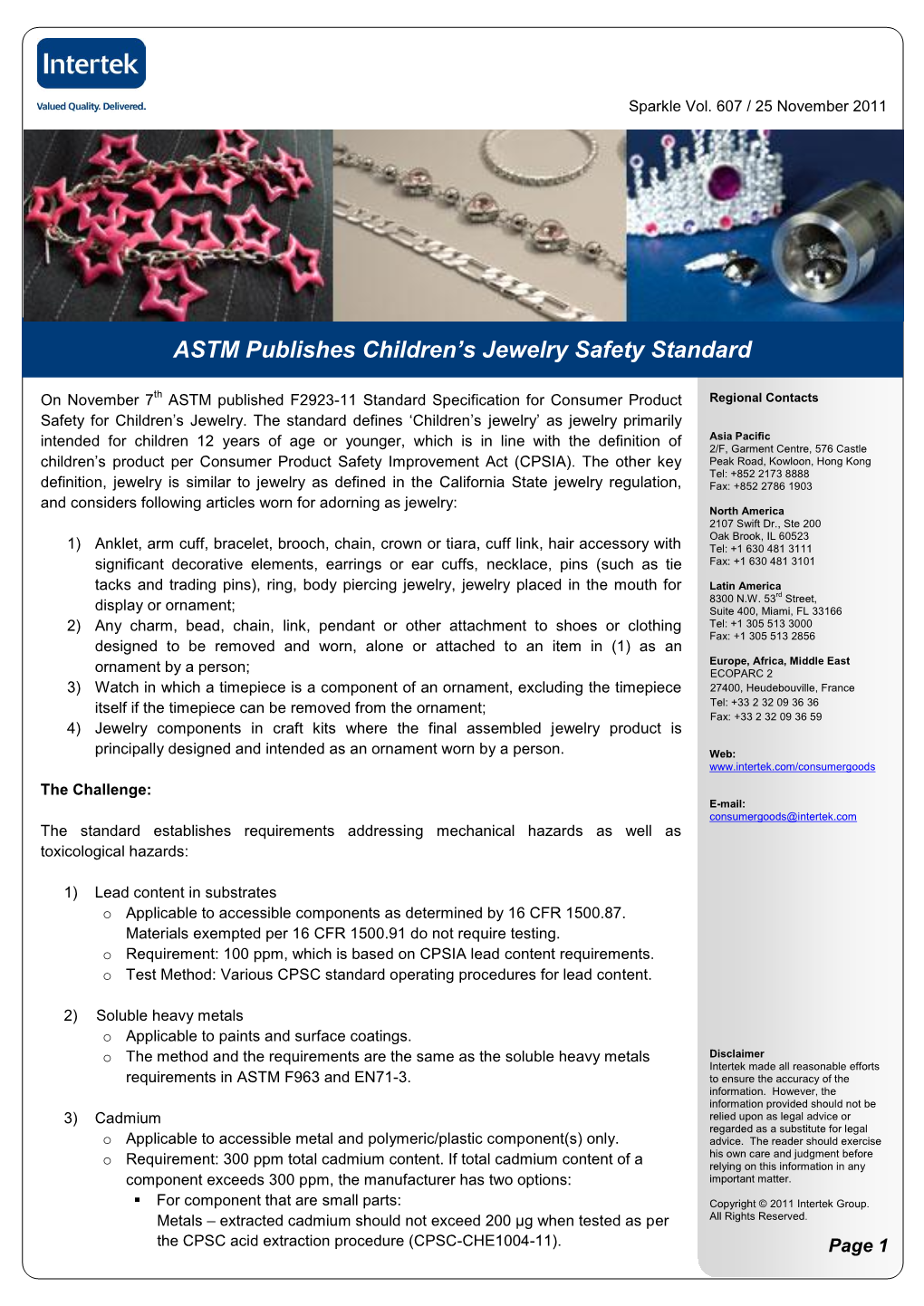 ASTM Publishes Children's Jewelry Safety Standard