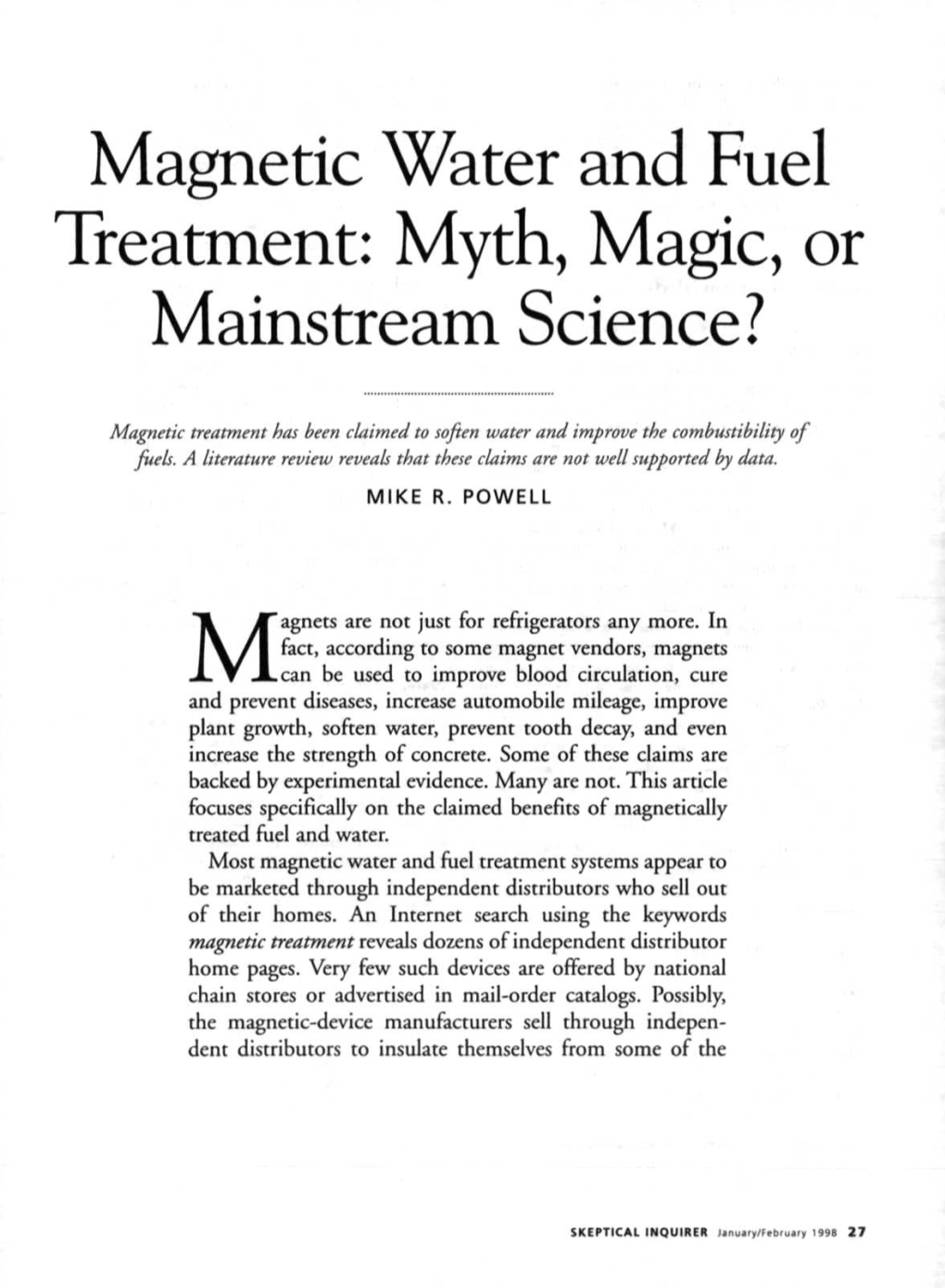 Magnetic Water and Fuel Treatment: Myth, Magic, Or Mainstream Science?