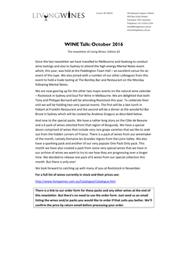 WINE Talk: October 2016