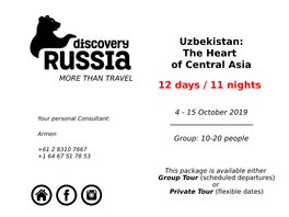 Uzbekistan: the Heart of Central Asia MORE THAN TRAVEL 12 Days / 11 Nights
