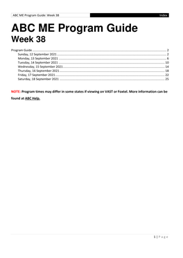 ABC ME Program Guide: Week 38 Index