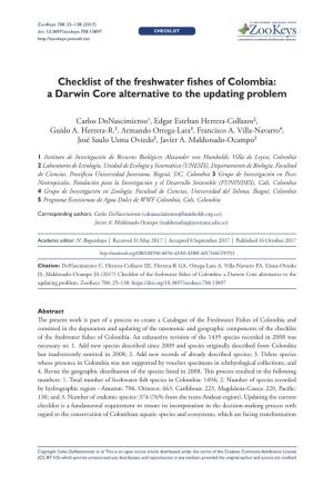 Checklist of the Freshwater Fishes of Colombia: a Darwin Core Alternative to the Updating Problem