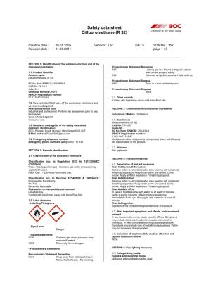 Safety Data Sheet Difluoromethane (R 32)