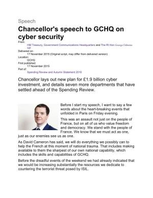 Chancellor's Speech to GCHQ on Cyber Security