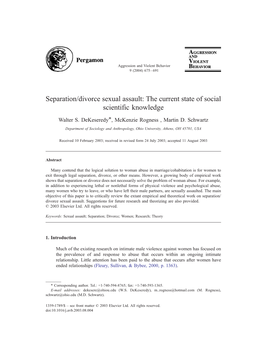 Separation/Divorce Sexual Assault: the Current State of Social Scientific Knowledge