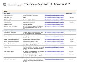 Titles Ordered September 29 - October 6, 2017