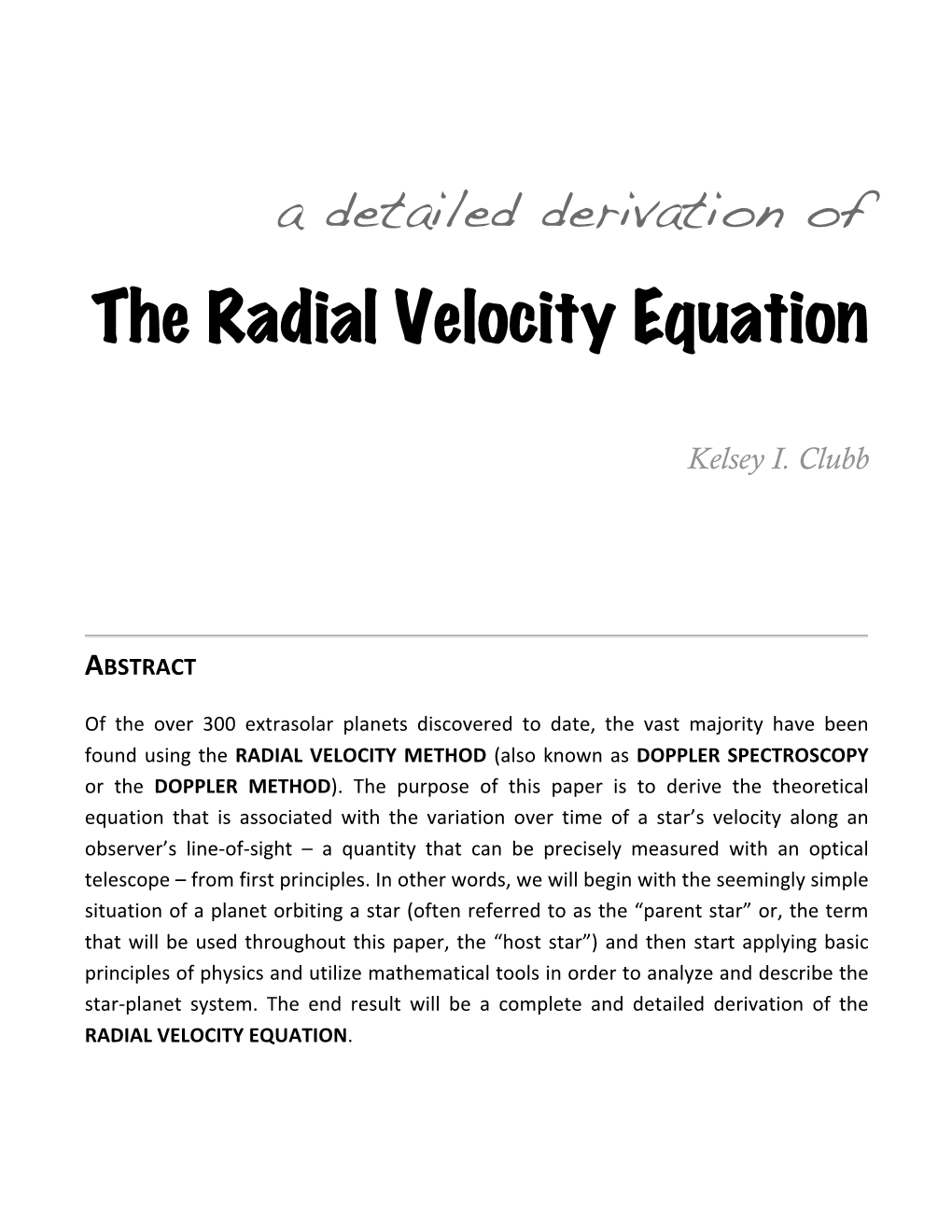 The Radial Velocity Equation