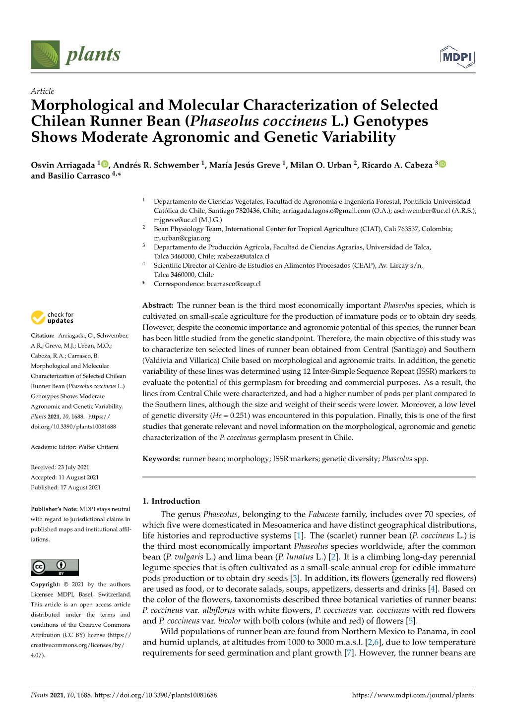 (Phaseolus Coccineus L.) Genotypes Shows Moderate Agronomic and Genetic Variability