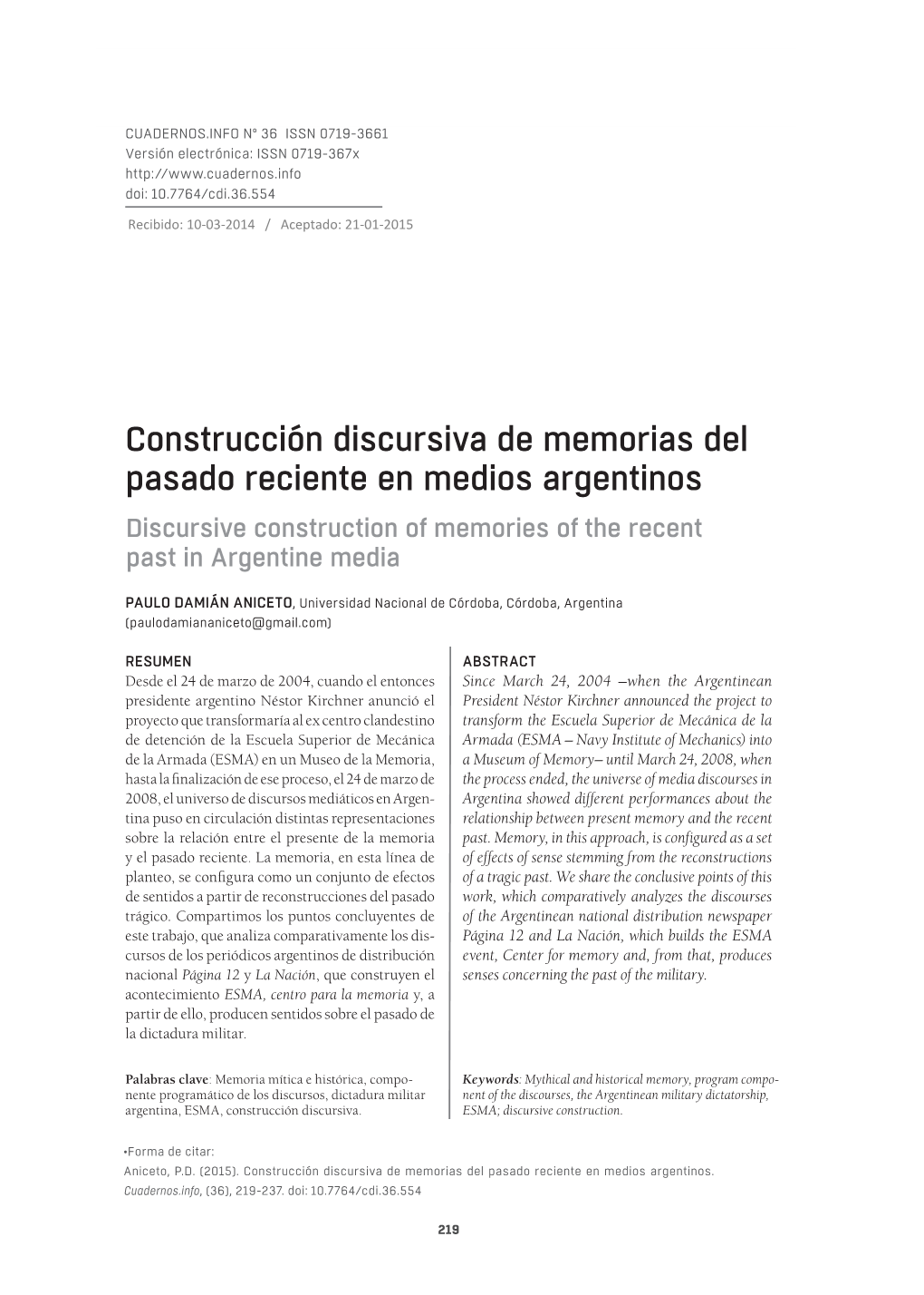 Construcción Discursiva De Memorias Del Pasado Reciente En Medios Argentinos