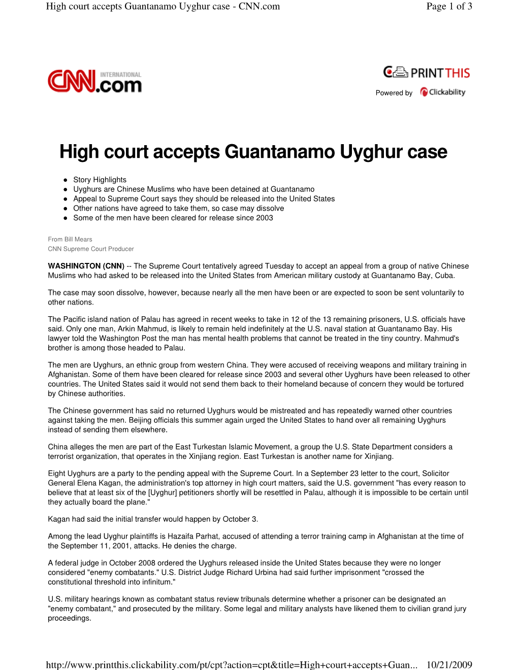 High Court Accepts Guantanamo Uyghur Case - CNN.Com Page 1 of 3