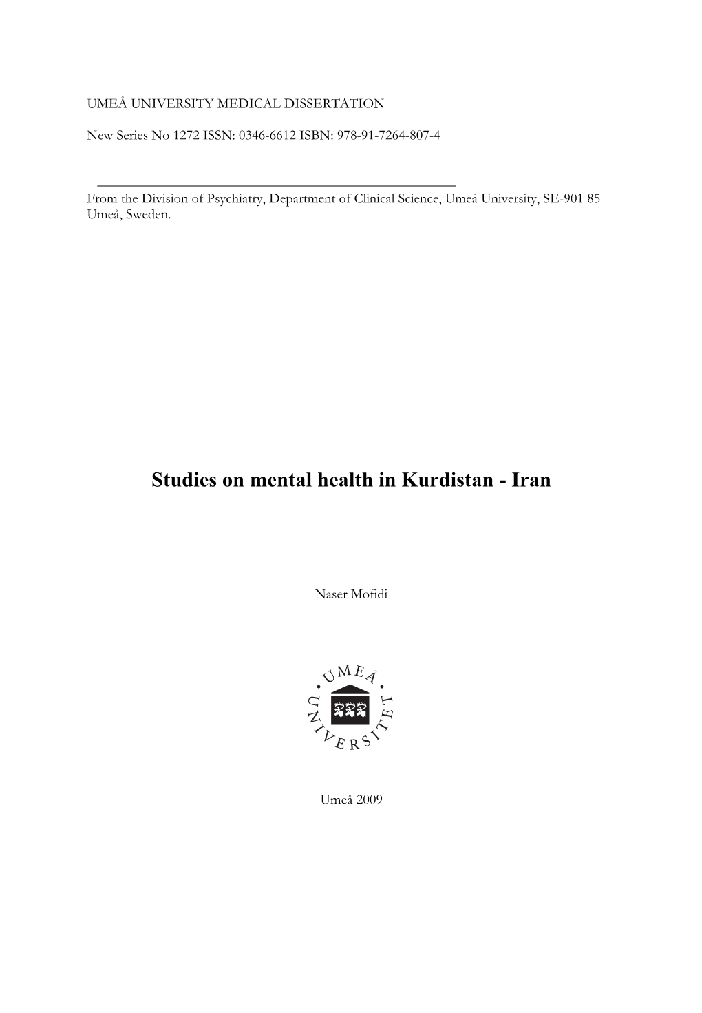 Studies on Mental Health in Kurdistan - Iran