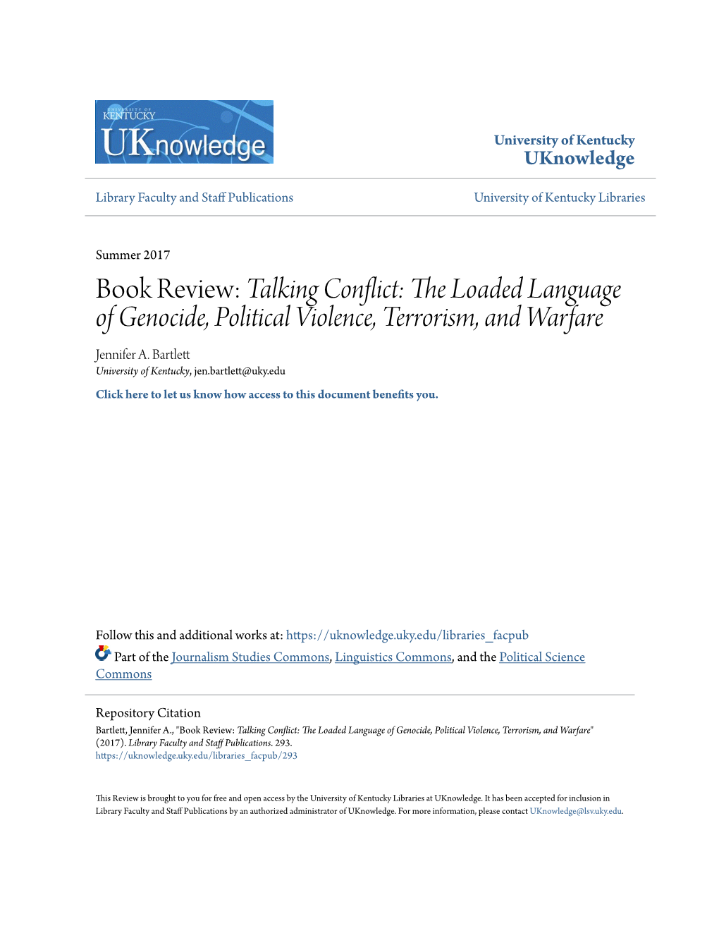 Book Review: &lt;Em&gt;Talking Conflict: the Loaded Language of Genocide