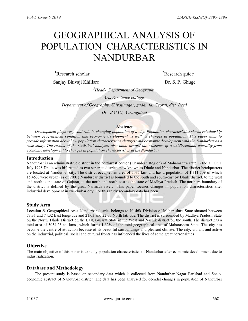 Geographical Analysis of Population Characteristics in Nandurbar