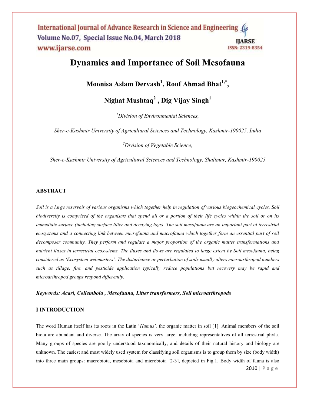 Dynamics and Importance of Soil Mesofauna