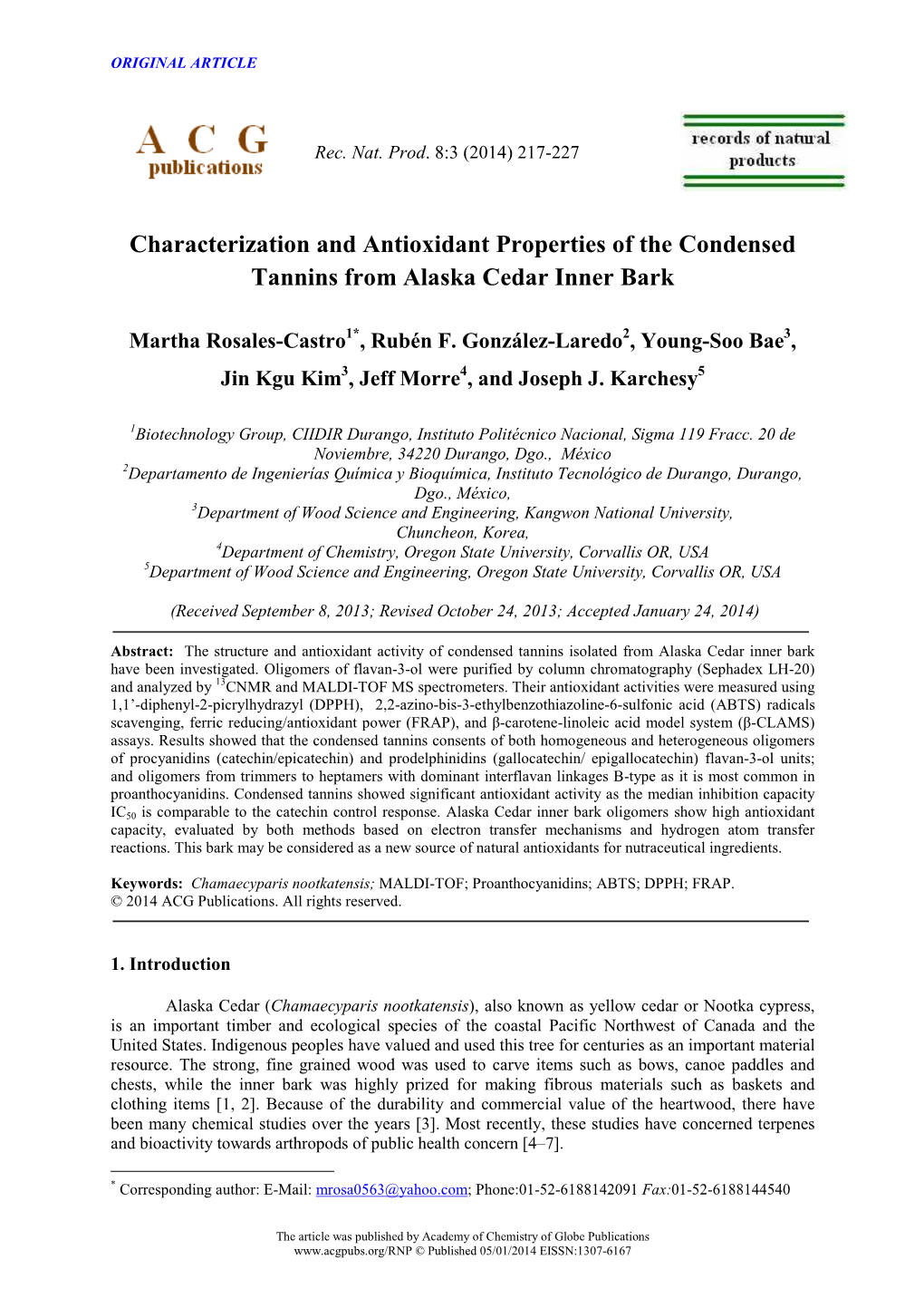 Characterization and Antioxidant Properties of the Condensed Tannins from Alaska Cedar Inner Bark