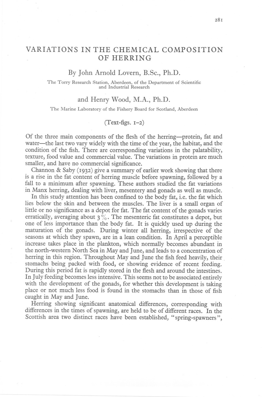 VARIATIONS in the CHEMICAL COMPOSITION of HERRING By