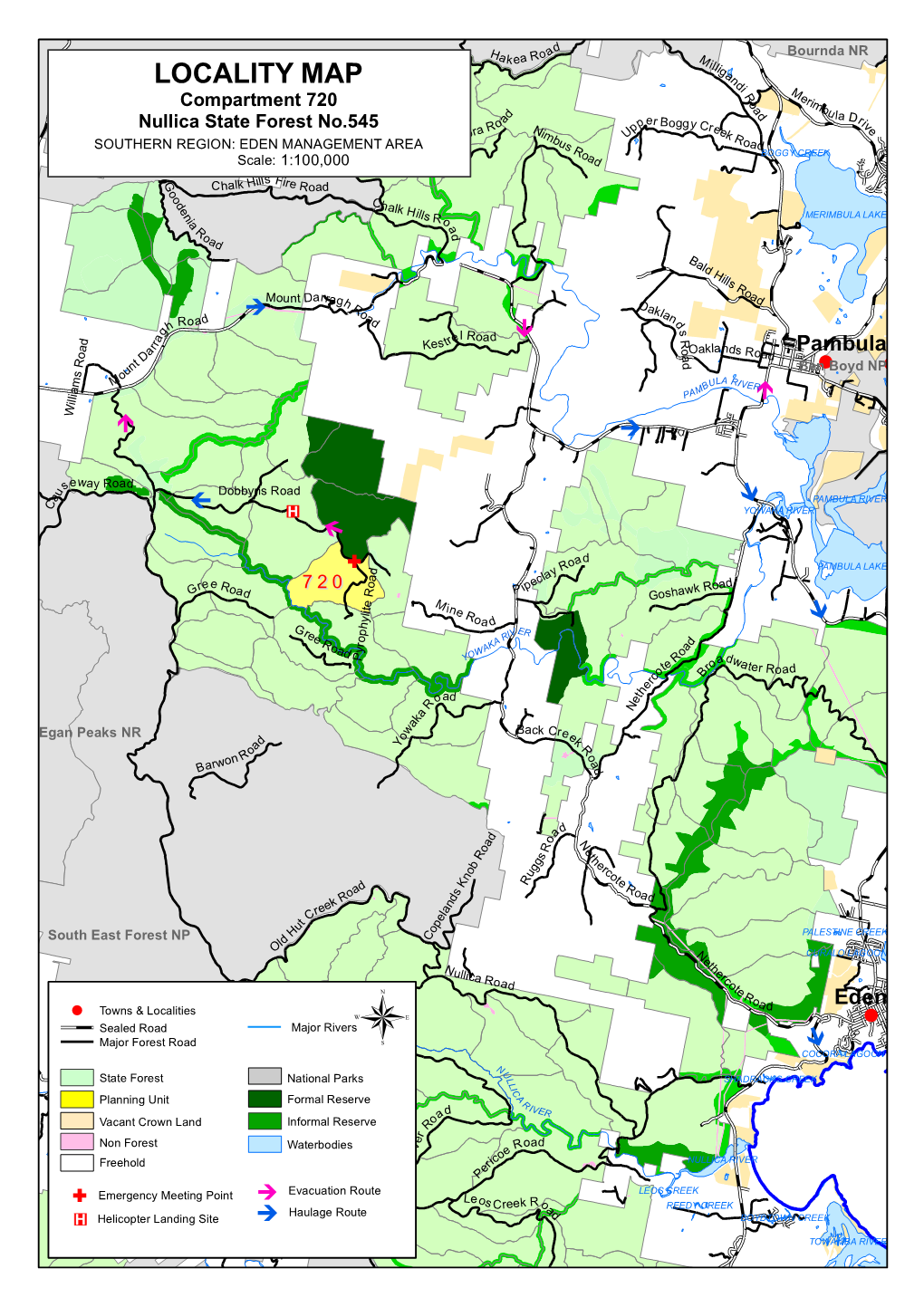 LOCALITY MAP Compartment 720 Nullica State Forest No.545 SOUTHERN REGION: EDEN MANAGEMENT AREA BOGGY CREEK Scale: 1:100,000