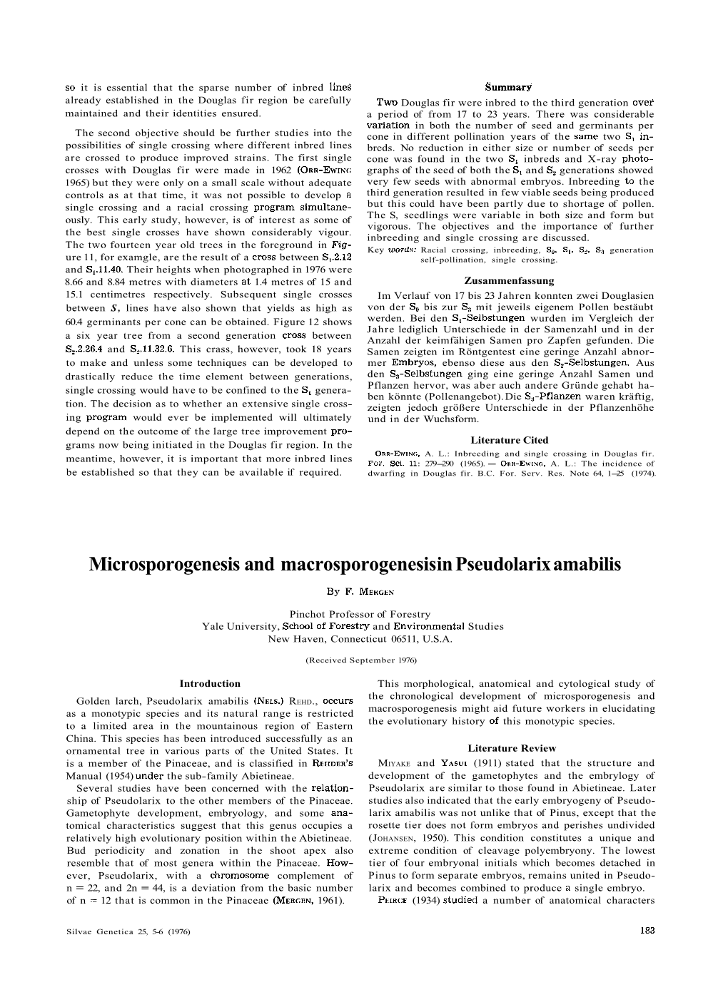 Microsporogenesis and Macrosporogenesis in Pseudolarix Amabilis