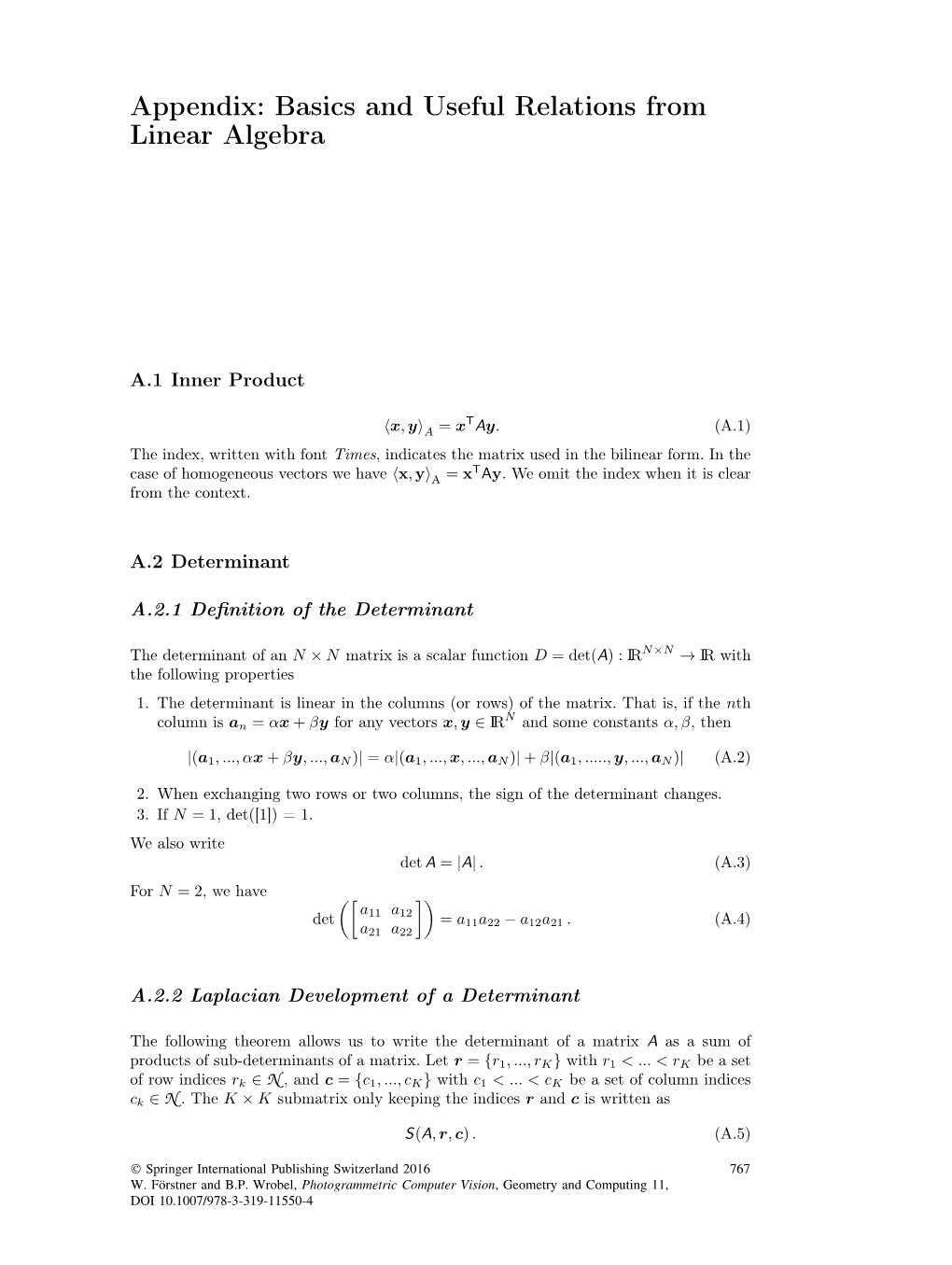 Appendix: Basics and Useful Relations from Linear Algebra