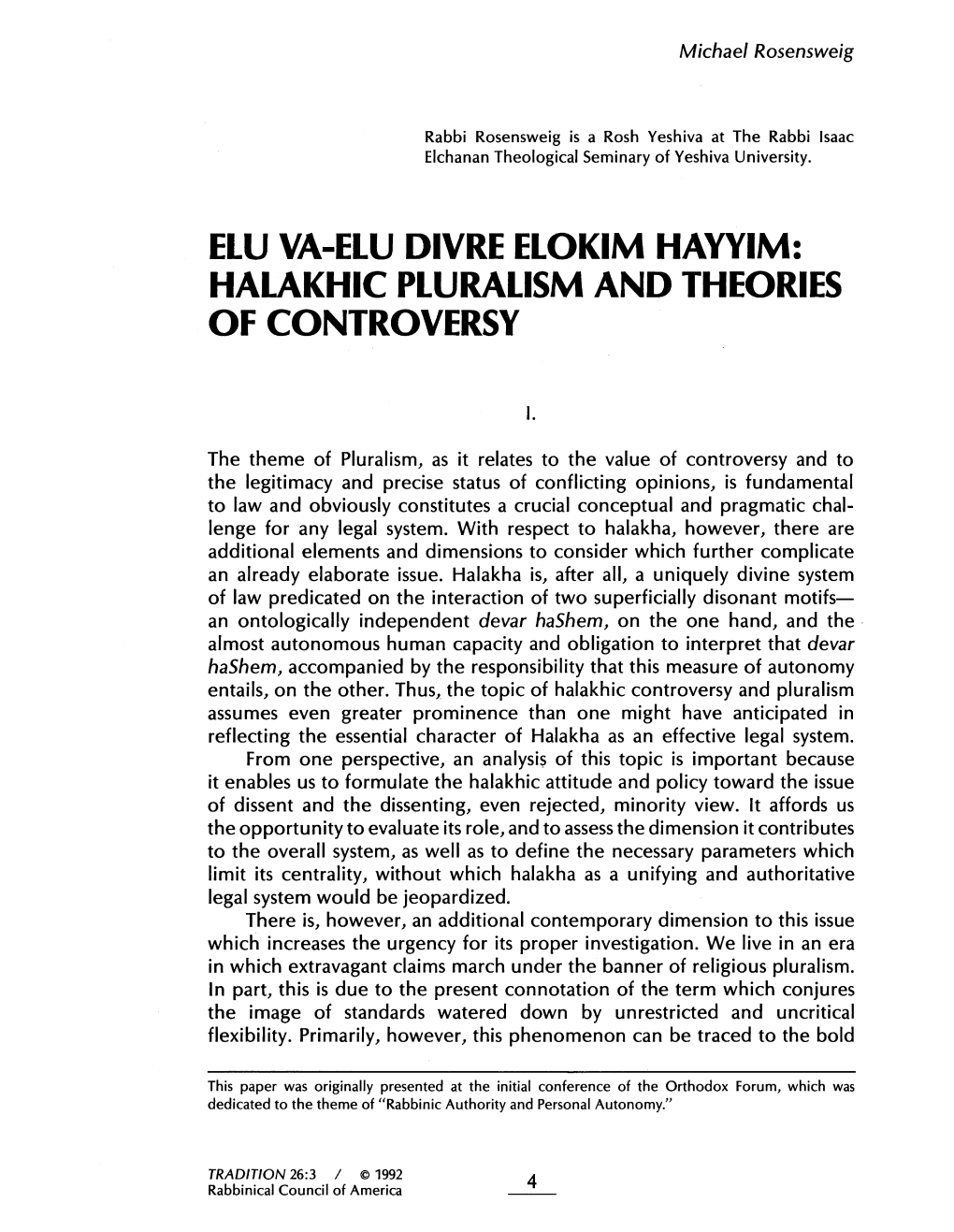 Halakhic Pluralism and Theories of Controversy