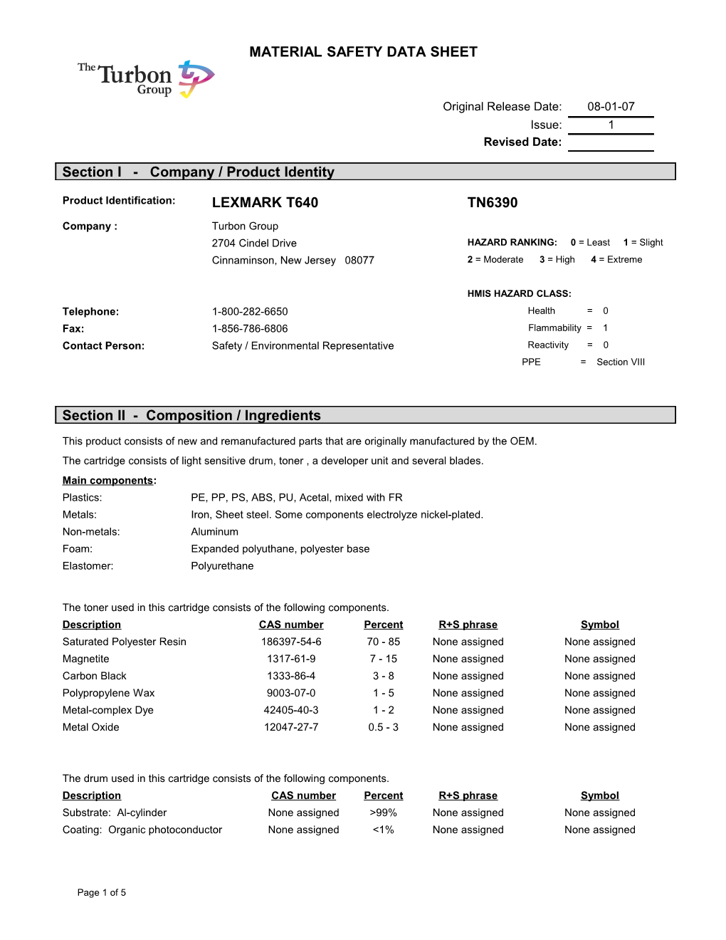 Material Safety Data Sheet s82