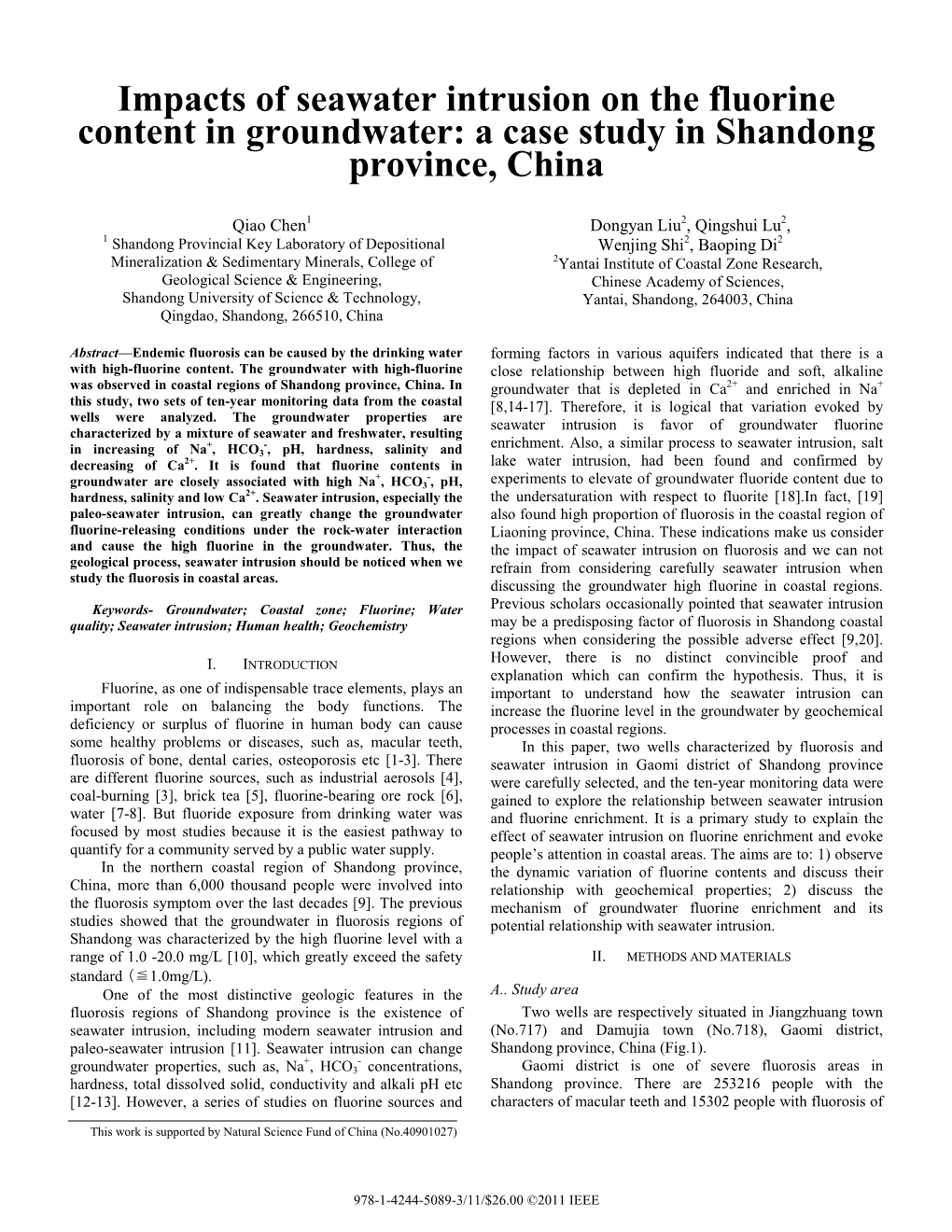 Impacts of Seawater Intrusion on the Fluorine Content in Groundwater: a Case Study in Shandong Province, China