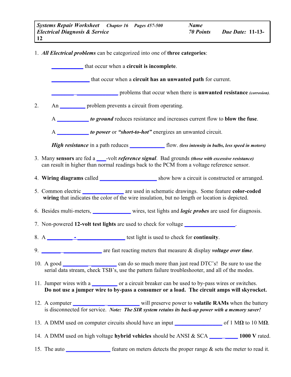 Systems Repair Worksheet s1