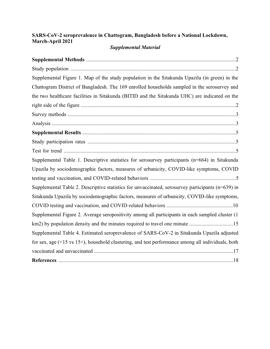 SARS-Cov-2 Seroprevalence in Chattogram, Bangladesh Before a National Lockdown, March-April 2021 Supplemental Material