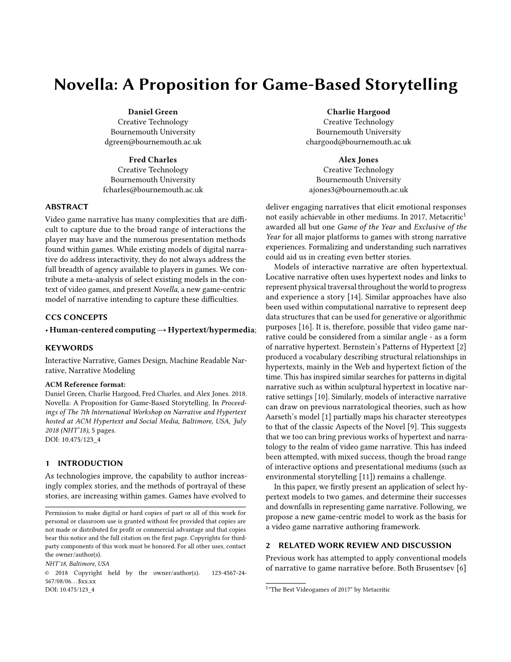 Novella: a Proposition for Game-Based Storytelling