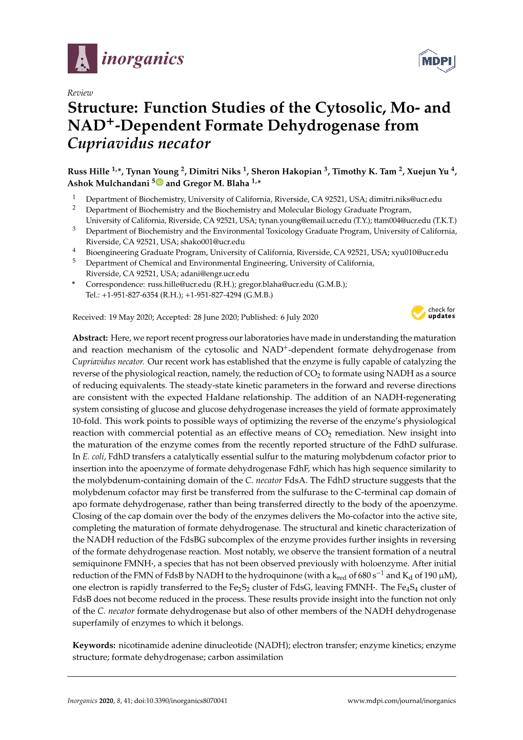 And NAD+-Dependent Formate Dehydrogenase from Cupriavidus Necator