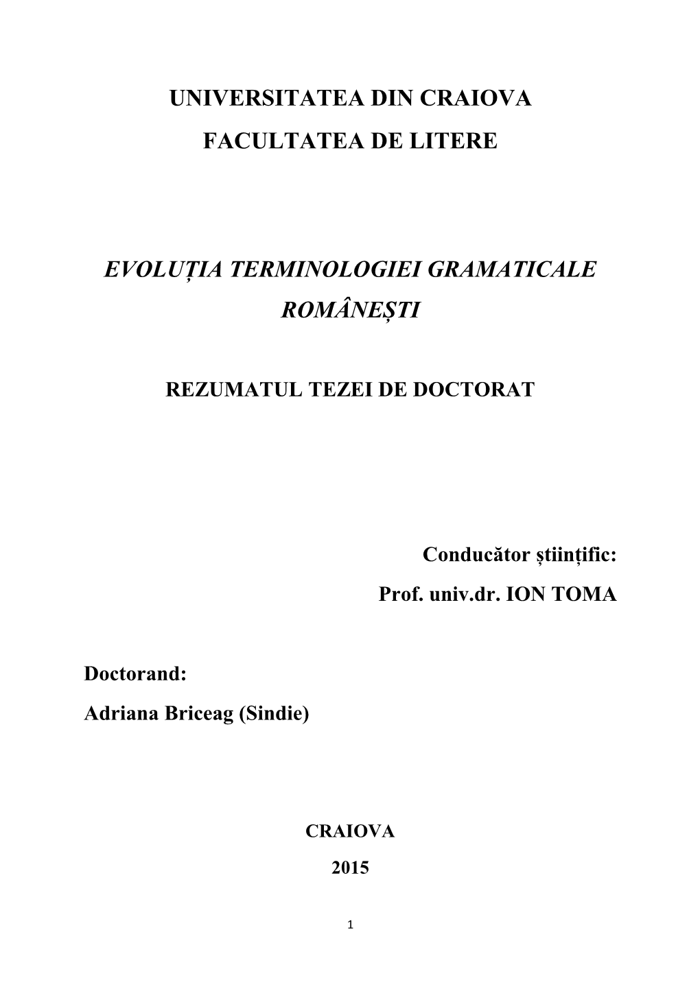 Evoluția Terminologiei Gramaticale Românești