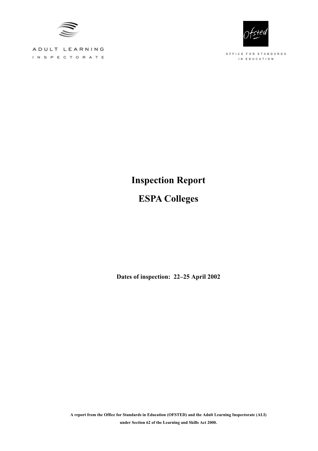 Inspection Report ESPA Colleges