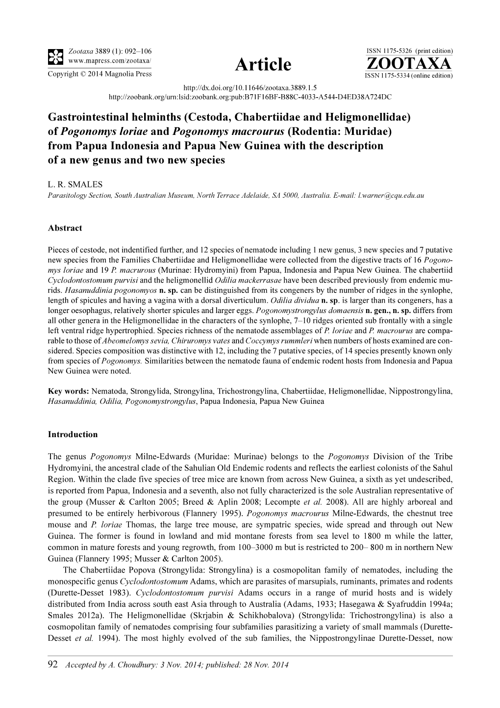 Gastrointestinal Helminths