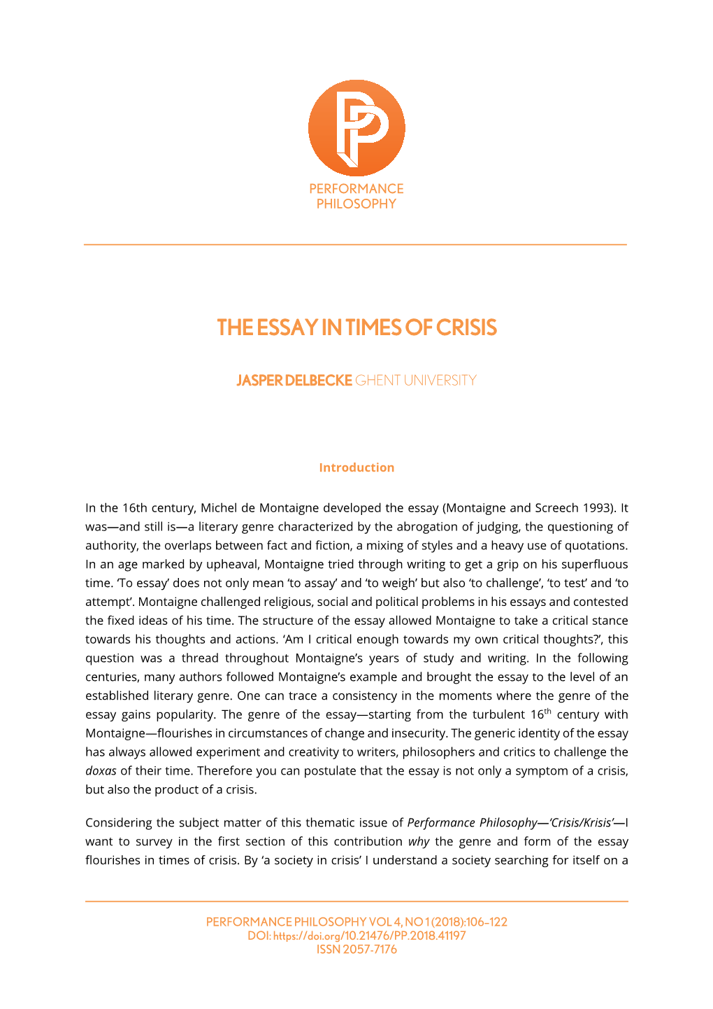 The Essay in Times of Crisis
