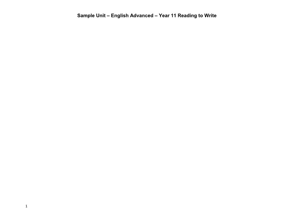 Sample Unit English Advanced Year 11 Reading to Write